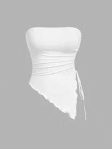 SHEIN MOD 多件式紧身胸衣上衣，侧边系腰褶，复古印花抹胸，秋季上衣，外出上衣，棕色背心 - 酒紅色 - 查看 12