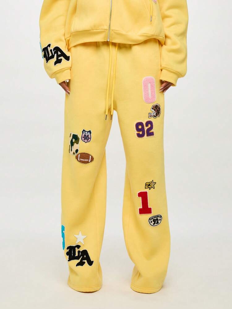 SUMWON WOMEN Varsity Badge Sweatpants With Patch Details And Drawstring Waist