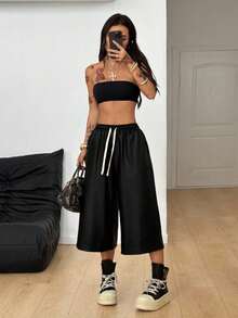 Coolane Women's & Men's Fall  Streetwear Vintage Casual Back To School Daily Wear Comfortable Low Rise Leather Black Shorts