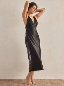 Charlaine French Minimalist Satin Lace Bodycon Comfortable Women Nightgown