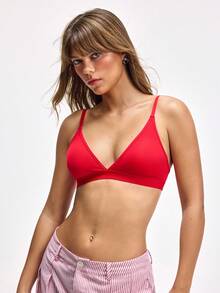 LOUNGEISTA 女士红色三角杯性感舒适泳装文胸，可拆卸胸垫，可调节肩带，女士内衣，适合夏季海滩，透气舒适文胸 - 玫紅色 - 查看 6