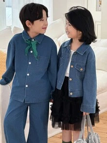 Genkimix Kids 2 件套幼儿男童休闲装 - 简约时尚短外套 + 休闲直筒牛仔裤，春秋季