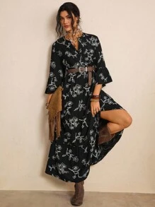 SHEIN LUNE 大码连衣裙情人节红色连衣裙女士长裙夏季连衣裙 - 黑與白 - 查看 7