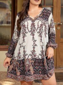 Rusticease Plus Size Long Fall Dress Casual Retro Printed Long Dress,Fall Women Clothes