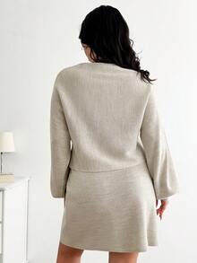 EURMUSE Plus Size Batwing Sleeve Sweater & Knit Skirt - Apricot - View 2