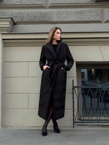 MOTF PREMIUM 女士纯色系腰带长款冬季大衣 - 黑色 - 查看 2