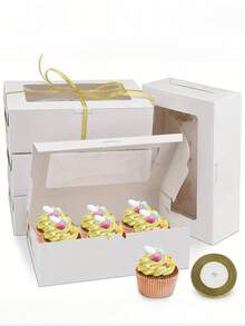 SHEIN 5 件/12 件 12 个带透明窗口的纸杯蛋糕盒 - 一次性糕点架，用于饼干、零食和甜点 - 非常适合日常家庭烘焙和派对学校用品食品袋食品盒适用于糖果巧克力饼干等。