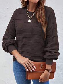 EMERY ROSE Suéter holgado de punto de unicolor con hombros caídos, otoño/invierno - Marrón Chocolate - Ver 5
