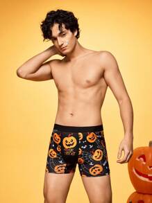 Notgurli Men's Halloween Funny Pumpkin, Spider Web, Bat Graphic Comfortable Casual Boxer Briefs, For Halloween Party - Black - View 6