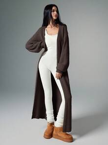 Poéselle Cárdigan de peluche extra largo, cárdigan de punto casual de unicolor para mujer, atuendos de mujer para otoño, ropa de mujer para invierno, suéteres de mujer, tela suave y cómoda, cálida, de estilo simple y elegante, adecuada para uso diario, ir y venir, uso en casa, cárdigan holgado de mujer casual de invierno, cárdigan largo casual de uso diario, cárdigan tipo bata largo para mujer