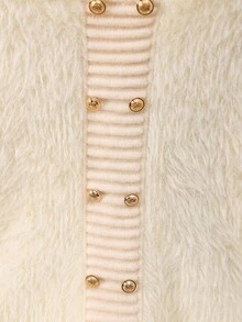 SHEIN Franclia 女士双排扣仿皮草长袖毛衣 - 杏色 - 查看 4