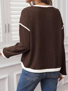 SHEIN LUNE Felpa casual a maniche lunghe con blocchi di colore per donna in autunno/inverno, casual - Caffè Marrone - Visualizzare 2