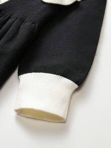 Souflis Souflis Váy len cổ bẻ cho bé gái, váy dệt kim dài tay trang trí nơ, phong cách học thuật, thích hợp mặc hàng ngày, đi chơi, ngày lễ và tiệc tùng, có thể dùng làm quà tặng - màu đen - Xem 6