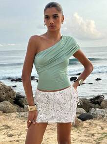 Opulessa Solid Color Fitted Party Mini Skirt For Women - White - View 6