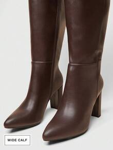 SHUZIA Botas altas hasta la rodilla con punta almendrada y tacón ancho para mujer - Marrón - Ver 7