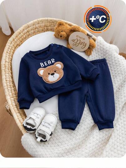 SHEIN 新生女婴可爱卡通图案长袖上衣套装，秋冬