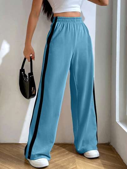 EURMUSE Women's Casual Sports Contrast Color Elastic Waist Straight Leg Sweatpants