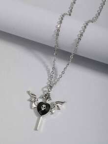ROMWE Vintage Gothic Style Bat, Flower, Heart, Wing, Skull, Sword Pendant Necklace - Black - View 4