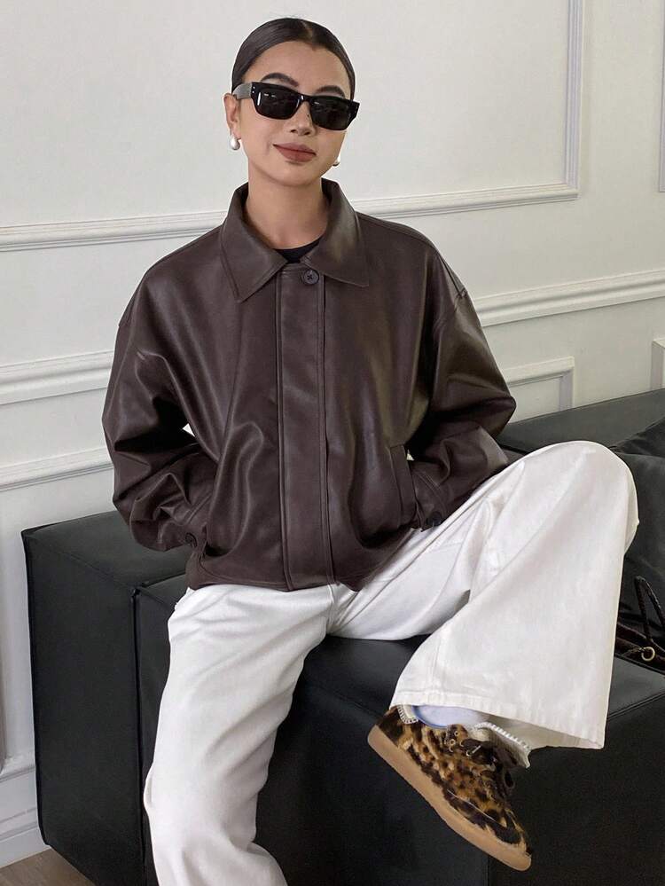 Autumn/Winter New Loose Casual Thick PU Women Regular Jacket Women Coats