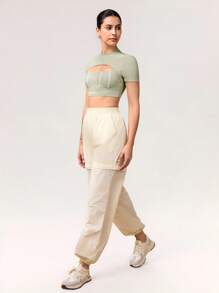 Activina Women's Solid Color Minimalist Daily Cutout Short Sleeve Sports T-Shirt Gym Shirts