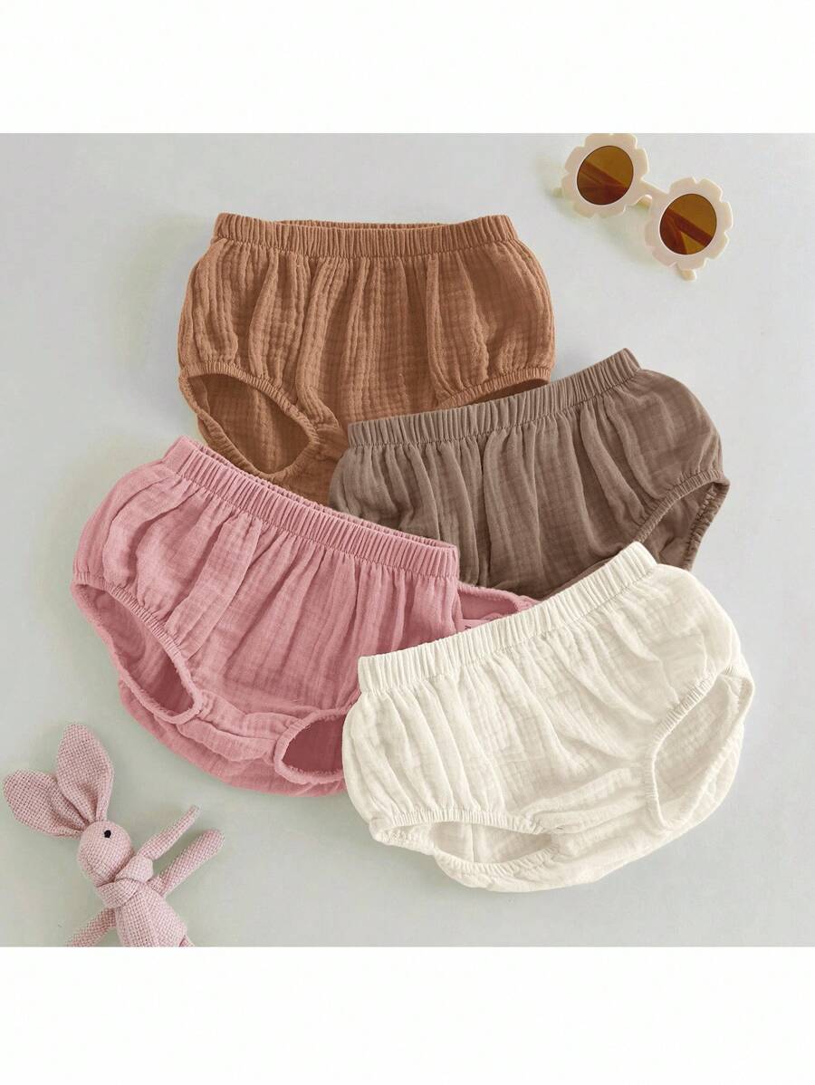 Loomiva Bộ 4 quần short thun bo gấu co giãn màu trơn cho trẻ sơ sinh Unisex - Nhiều màu - Xem 1