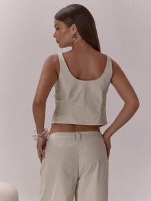 MUSERA Button Front Sweetheart Neck Thick Strap Split Front Detail Crop Top Classy Sexy Night Out Occasion Vacation Autumn Layered Winter Fall