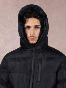 SUMWON Winter Puffer Jacket Quilted Hooded Bomber Style With Zip Pockets Ribbed Cuffs Insulated Down Alternative Coat For Cold Weather - Black - View 7