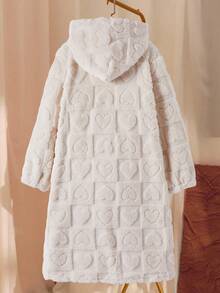 SHEIN Explorewe Tween 女童心形装饰长袖连帽休闲羊毛夹克，秋冬 - 彩色 - 查看 2