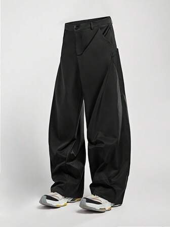 Street Life Men's Pleated Loose Fit Patchwork Cargo Pants, For Fall