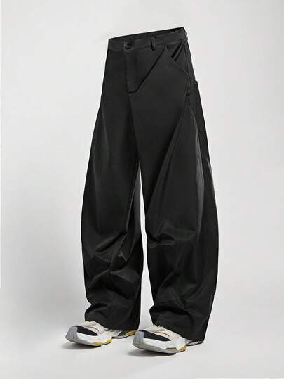 Street Life Men's Pleated Loose Fit Patchwork Cargo Pants, For Fall