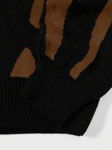 SHEIN Cottnline Men's Printed Drop Shoulder Sweater - Khaki - View 5