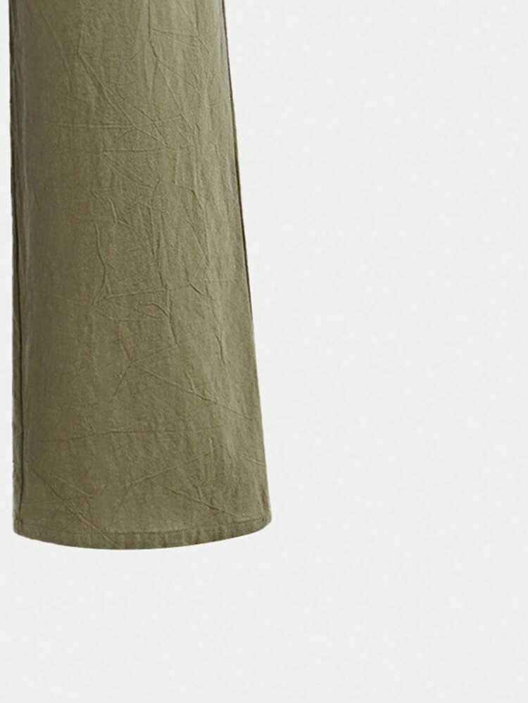 SHEIN Tween Girls' Loose Casual Minimalist Comfortable Wide Leg Woven Pants - Army Green - View 6