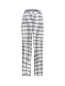 Ellevyn 女士优雅格子翻领长袖收腰夹克和裤子套装，秋季 - 黑與白 - 查看 6