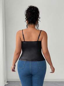 Flirla 大码女式性感简约高弹力 PU 皮革吊带背心，安哥拉红，性感细肩带背心 - 黑色 - 查看 2