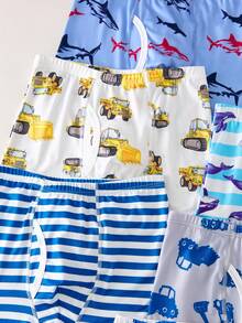 6pcs Boys' Kids Excavator, Shark, Dinosaur Graphic Comfortable Minimalist Sports Style Boxer Briefs Fall Winter