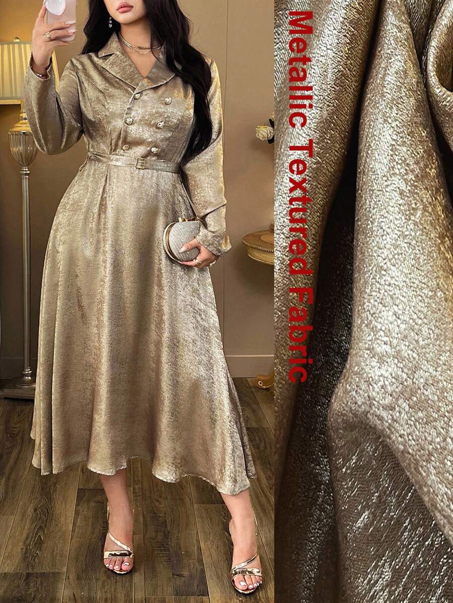 Auvina 女式加大码优雅金箔领长袖连衣裙