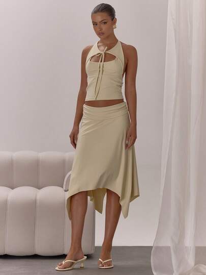 MUSERA Falda midi con doblez de cintura baja, bajo asimétrico, elegante y sexy para ocasiones nocturnas, vacaciones, otoño, capas, invierno, fiestas, Navidad