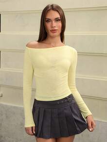 Jeanoix Lightweight Sheer Bamboo Knit Cropped Shoulder Shrug Top, Slim Fit Casual Streetwear, Summer/Autumn Fall Cloth For Women - Yellow - View 4