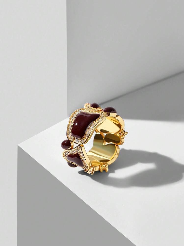 18K GOLD PLATED CRYSTAL DECORATED WOMEN'S SINGLE RING