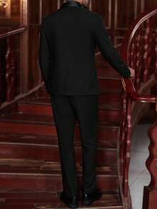 Calvornis Men's Double-Breasted Suit Set (Jacket And Pants) Men Black Suit Set Men Dinner Outfit Men Evening Wear - Black - View 2