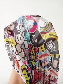 Paul Frank X SHEIN Women's Cartoon Pattern Tight Fit Crew Neck Long Sleeve Top - Multicolor - View 7