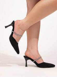 CUCCOO CURVES Plus Size Women's Pointed Toe High Heel Rhinestone Embellished T-Strap Fashion Dress Pumps - Black - View 6