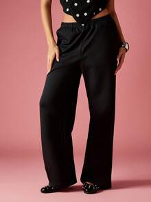 MISSGUIDED Wide Leg Palazzo Pants High Waist Casual Loose Fit Retro Elegant Evening Party Office Spring Summer Fall Fashion - Black - View 3