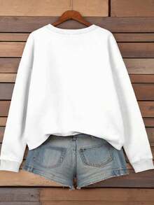 EMERY ROSE 可爱小狗牛仔印花女式图案卫衣，女式圆领套头衫 - 白色 - 查看 2