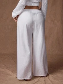 SHEIN PETITE CURVE Solid Color Casual Loose Drawstring Waist Comfortable Pants Fall Cloth For Women - White - View 2