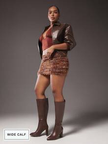 SHUZIA Botas altas hasta la rodilla con punta almendrada y tacón ancho para mujer - Marrón - Ver 4