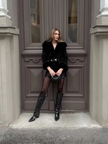 MOTF PREMIUM WATERFALL BELTED OVERCOAT - Black - View 6
