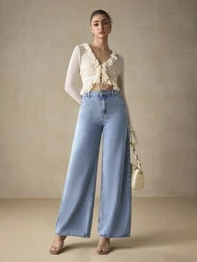 Selenza Solid Wide Leg Jeans - Light Wash - View 3