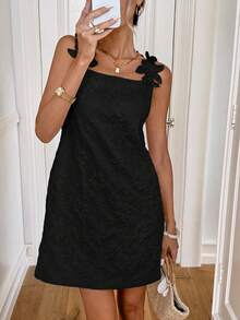 Easowa 女士休闲花卉提花迷你连衣裙 - 黑色 - 查看 4