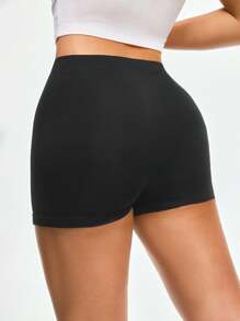 SHAPORA Women Black Knitted Fabric Boyshorts Casual Plain Slight Stretch - Black - View 2